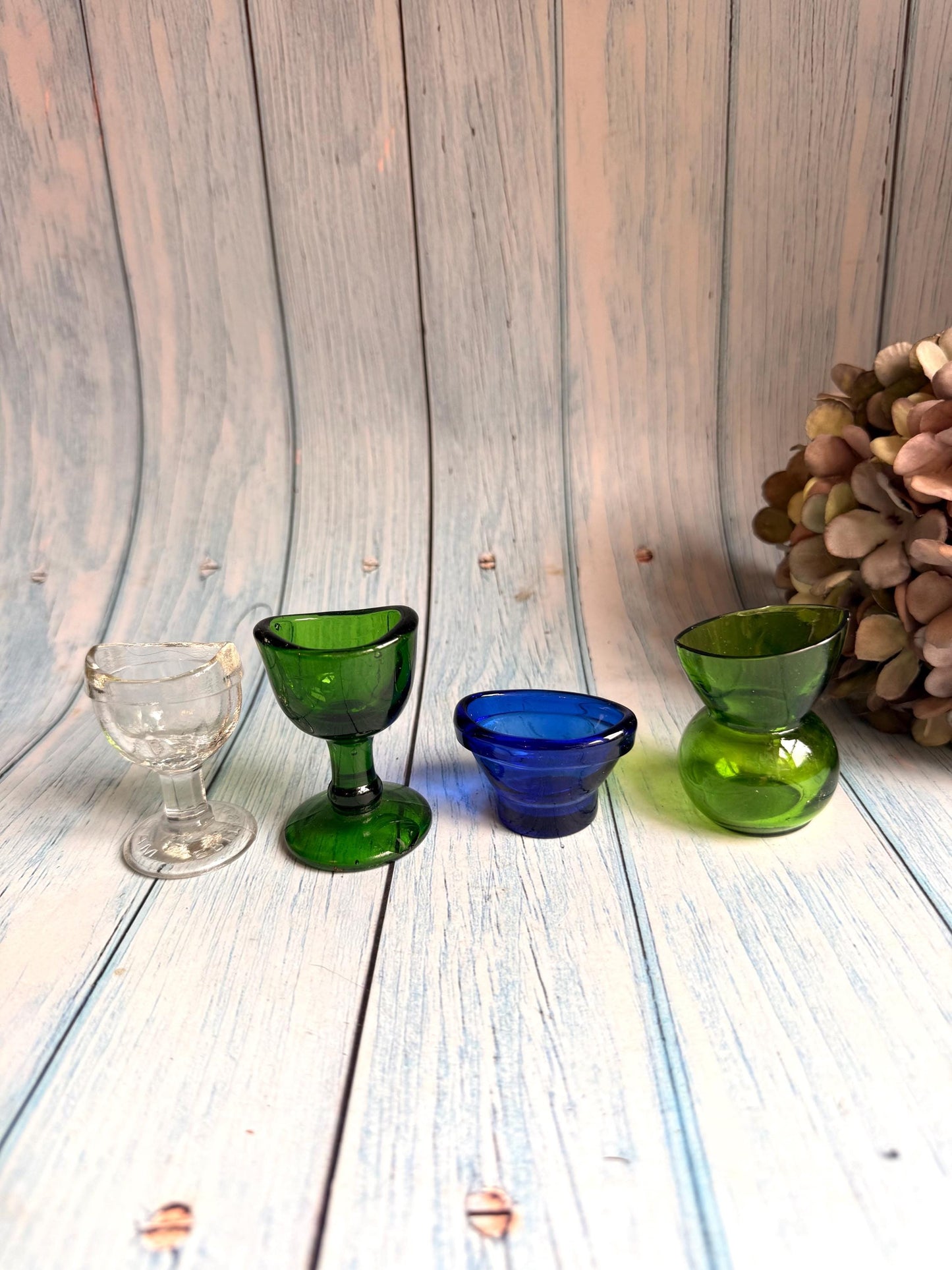 Vintage Glass Eye Baths - Green, Clear, Blue, Optrex, British Made Collection