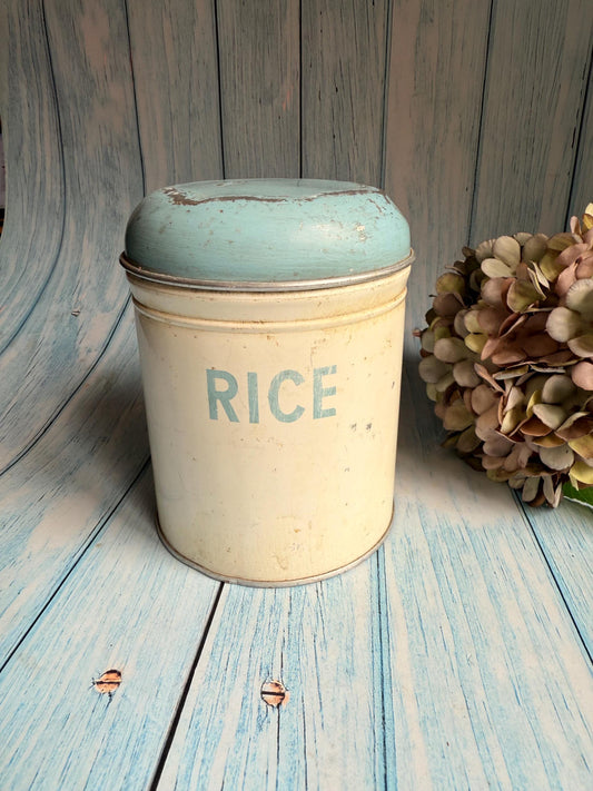 Vintage 1950 / 1960s Worcester Ware Blue and Cream Rice Retro Kitchen Storage Canister