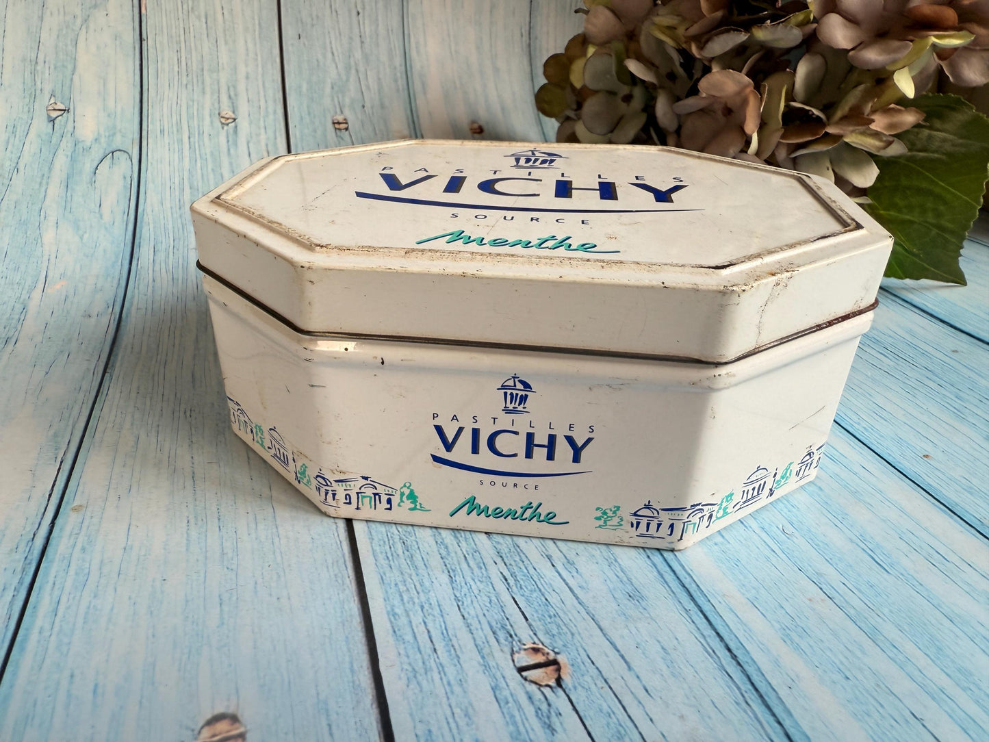 Vintage French Vichy Menthe Pastilles Advertising Collectible Tin