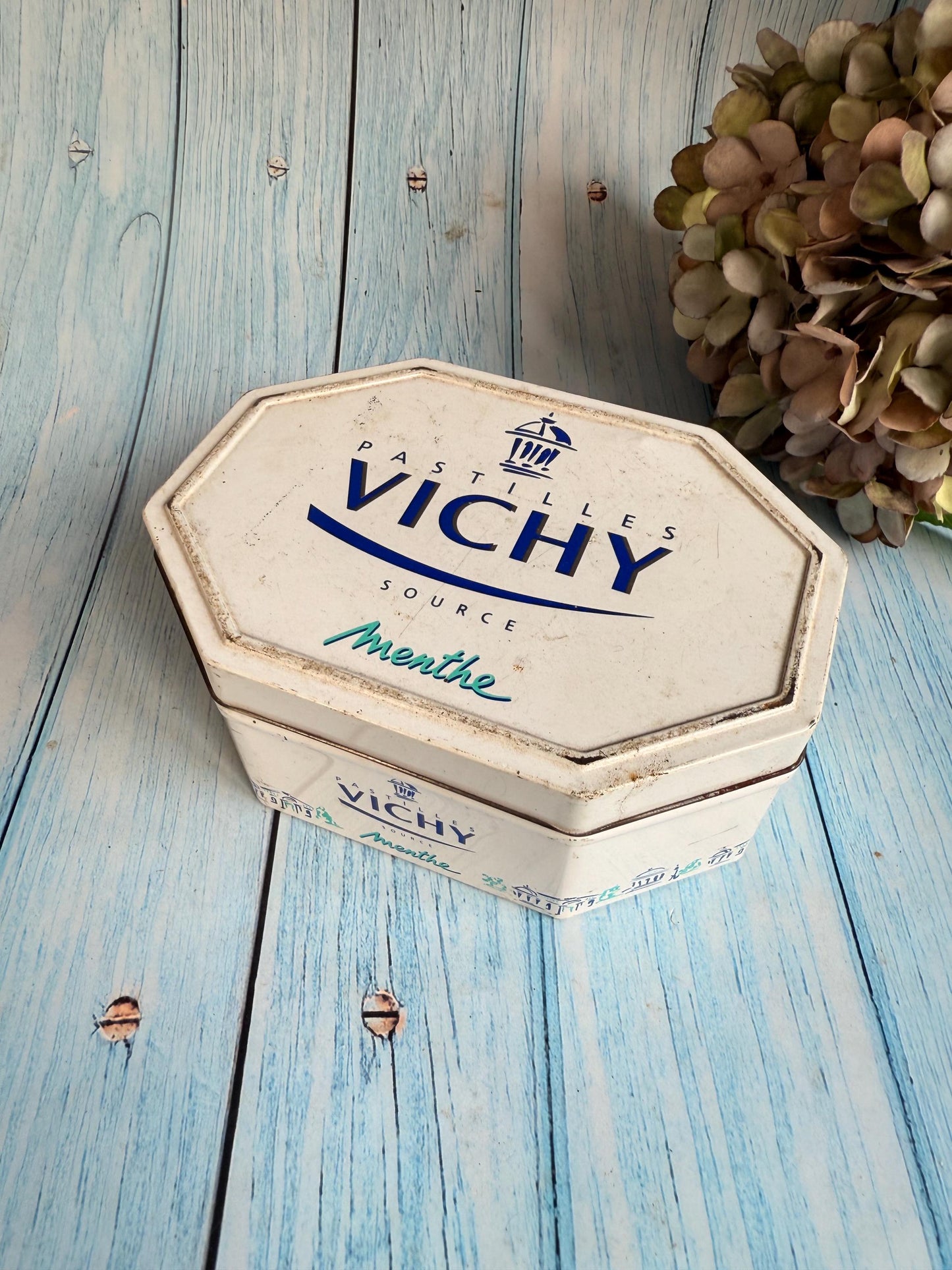 Vintage French Vichy Menthe Pastilles Advertising Collectible Tin