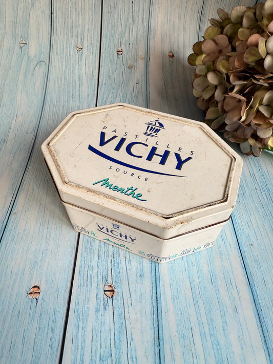 Vintage French Vichy Menthe Pastilles Advertising Collectible Tin