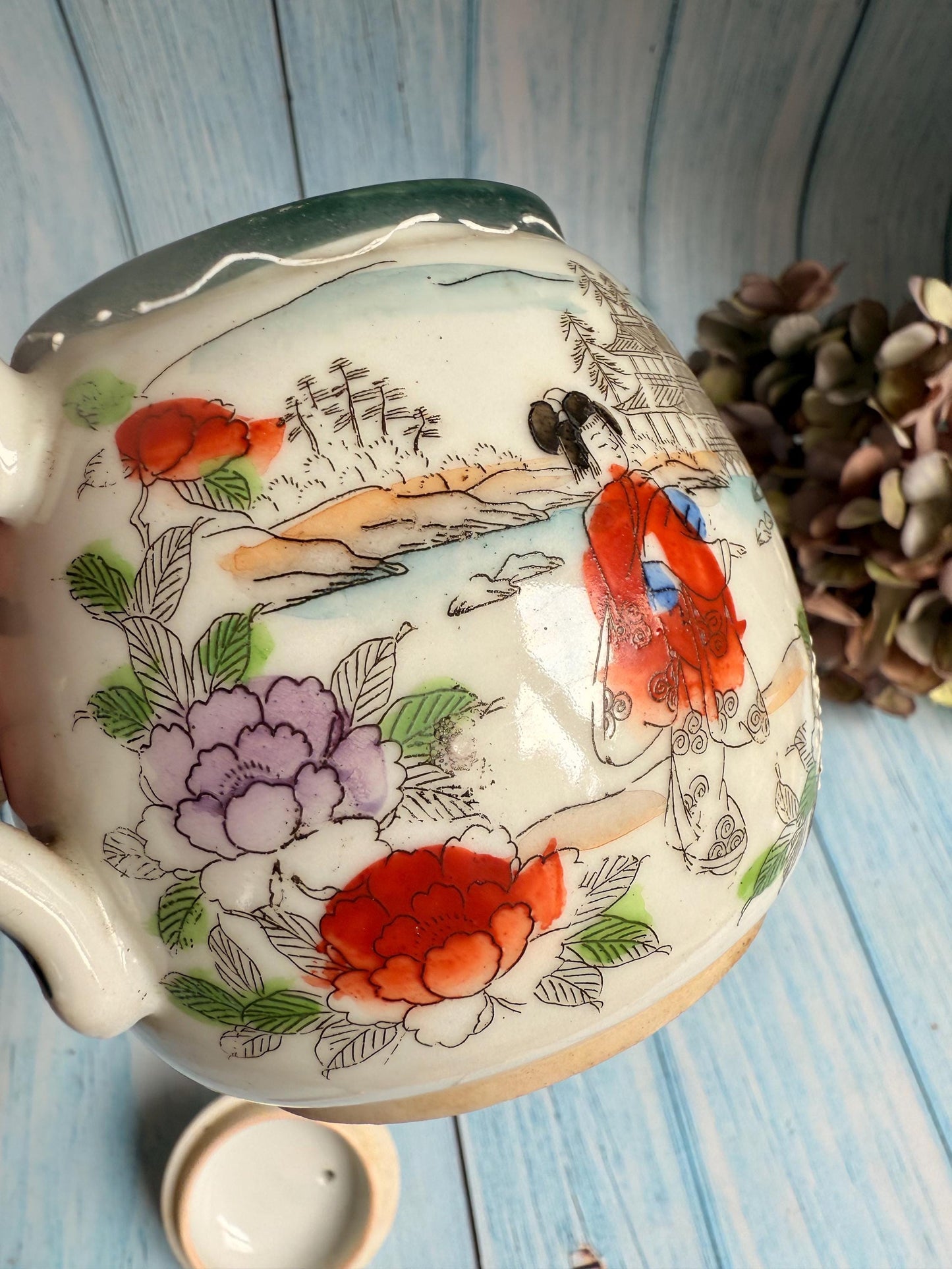 Antique Hand-Painted Japanese Kutani Porcelain Teapot