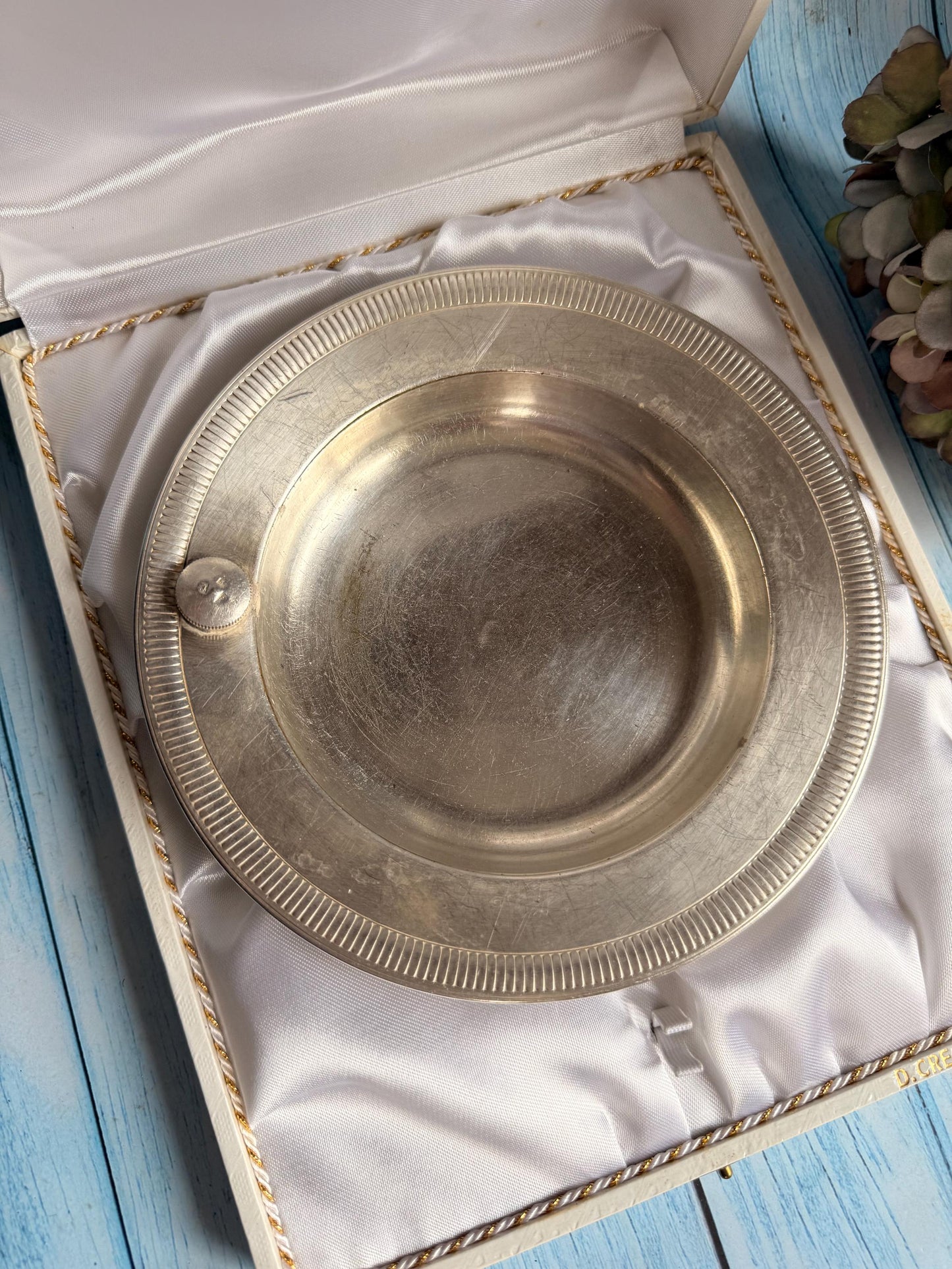 Vintage French Baby Food Warming Dish in Presentation Box Made for Daniel Cregut Paris