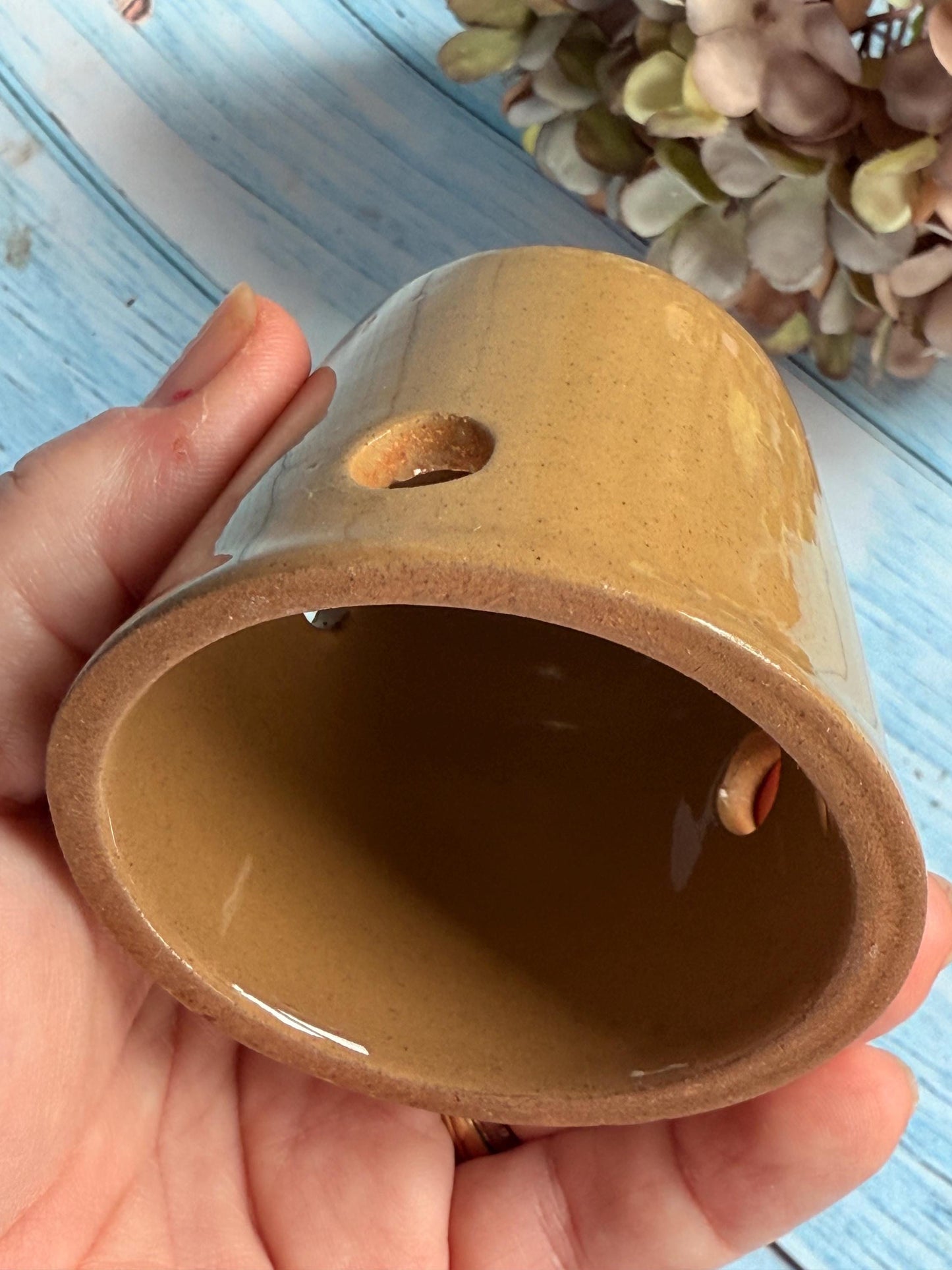 Vintage 1950s Stoneware Pie Funnel – Buff Coloured