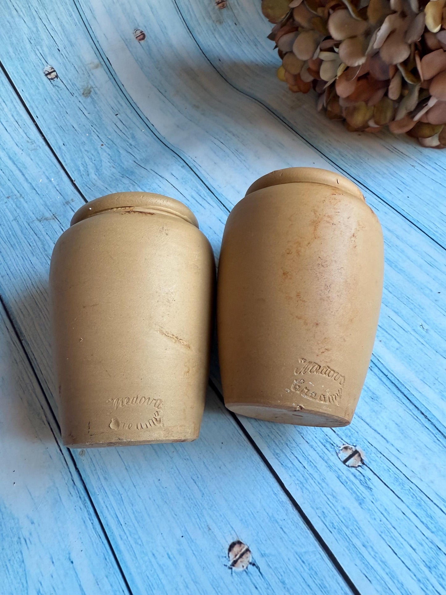 Pair of Antique Meadow Cream Stoneware Jar / Pots