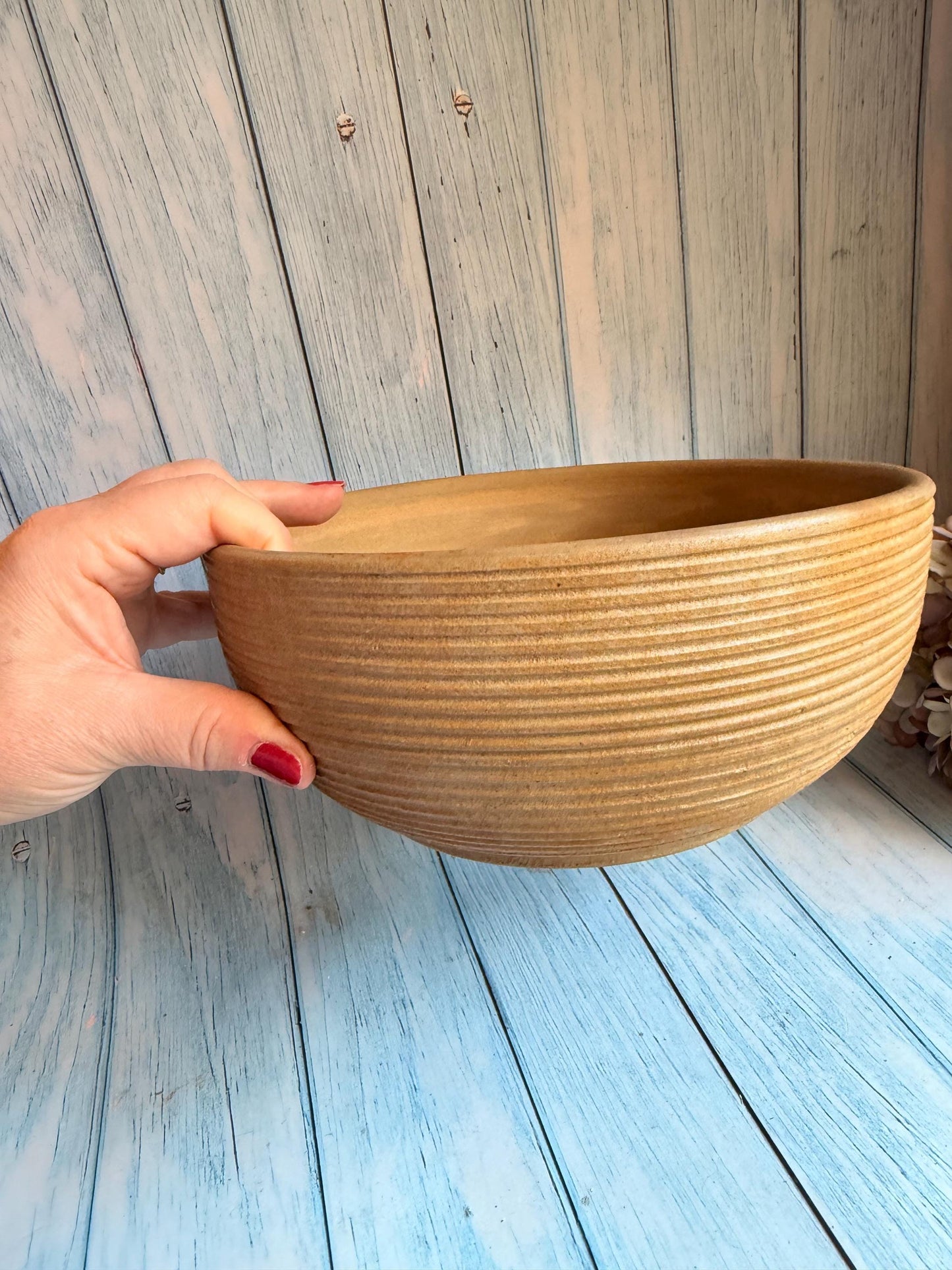 Hartrox Pottery English Vintage Ribbed Finish Handmade Large Stoneware Bowl