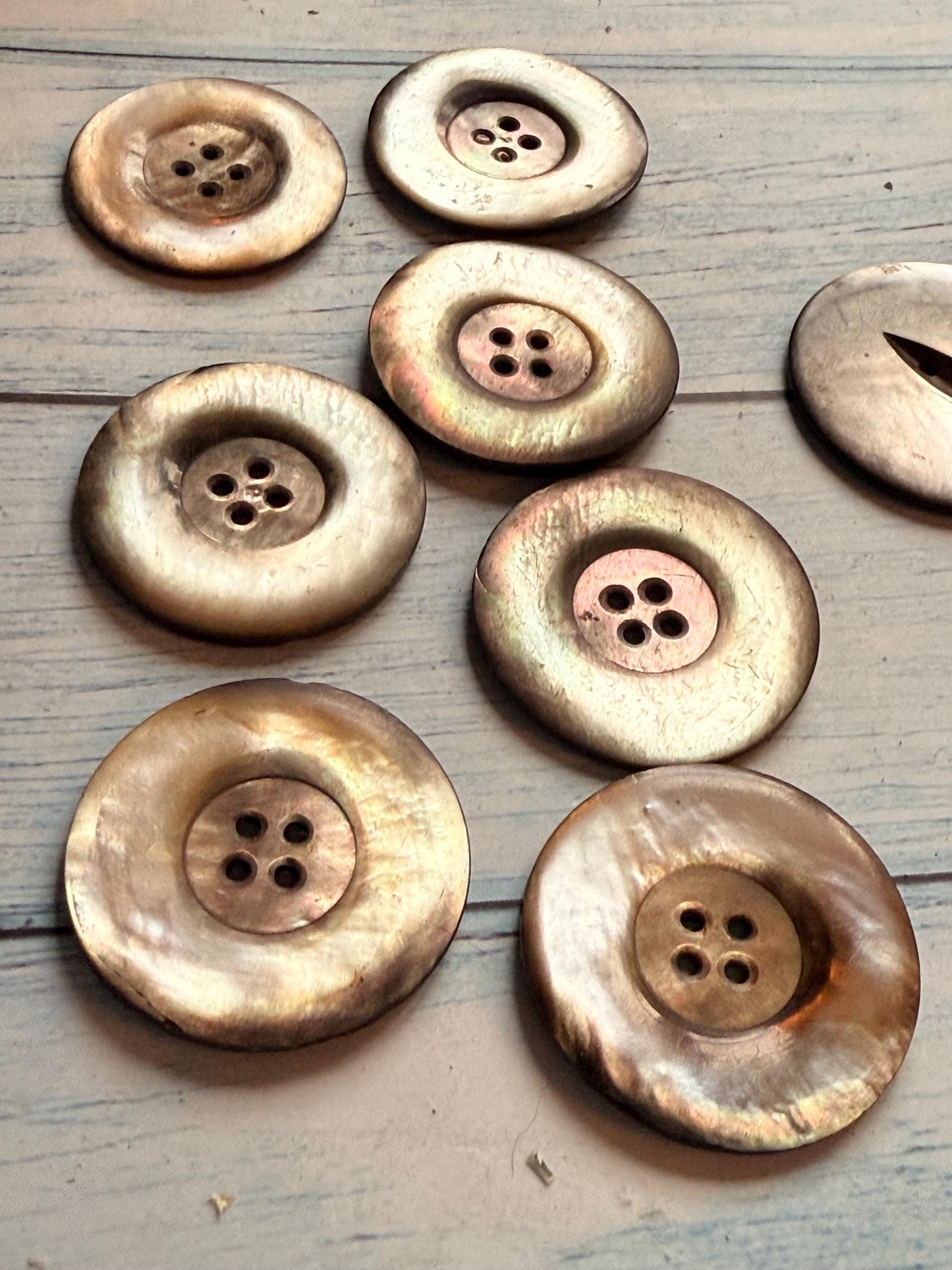 Seven Antique Mother of Pearl Abalone Vintage Large Buttons