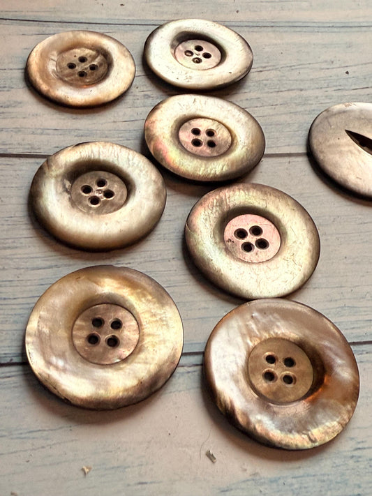 Seven Antique Mother of Pearl Abalone Vintage Large Buttons