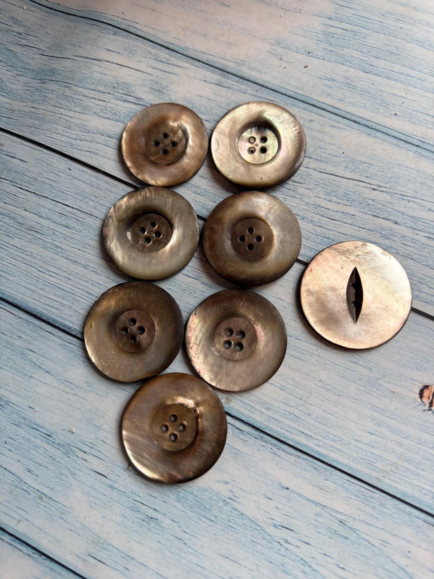 Seven Antique Mother of Pearl Abalone Vintage Large Buttons