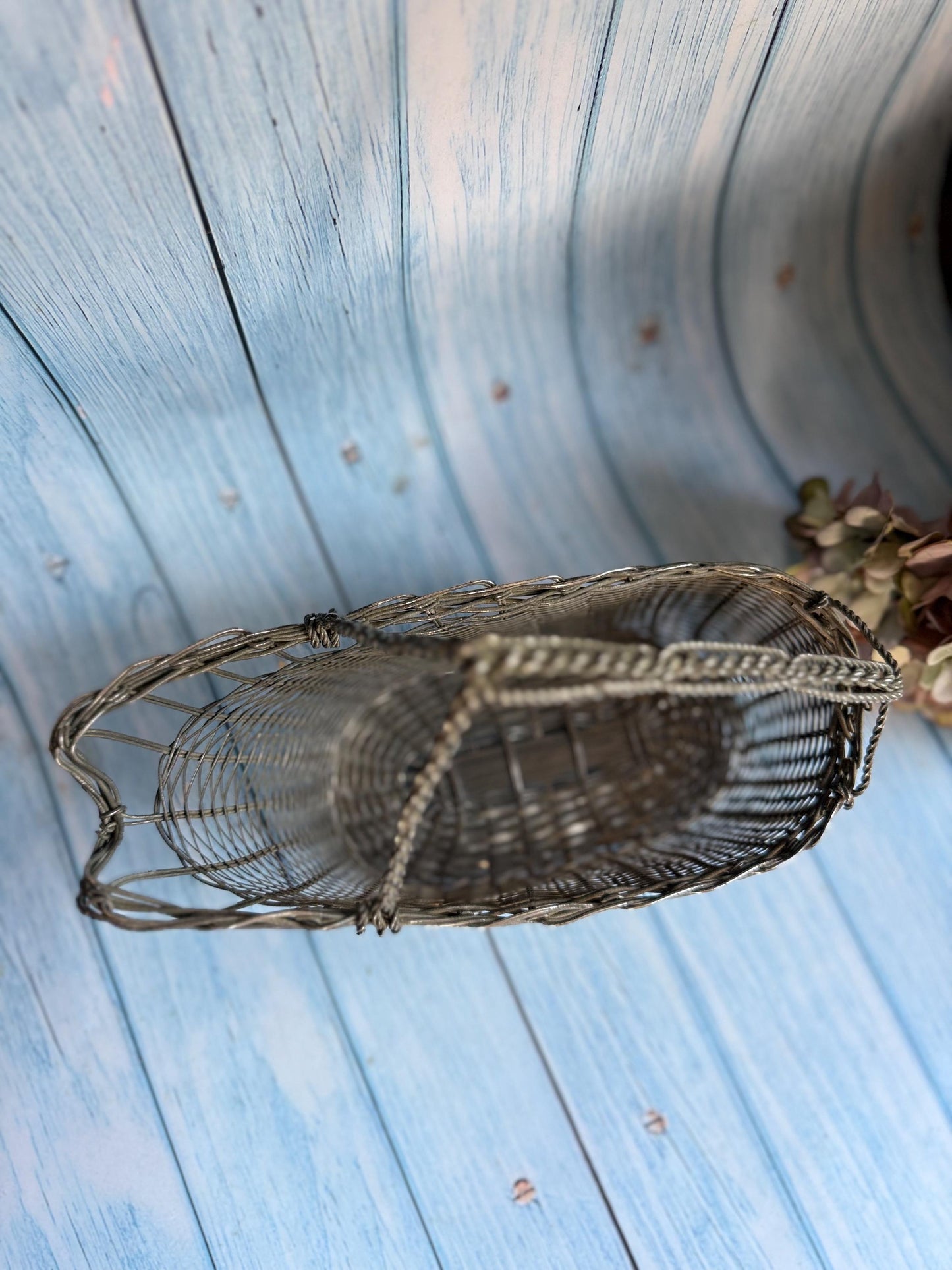 Vintage French Silver Metal Wire Basket Handle Wine or Champagne Bottle Carrier