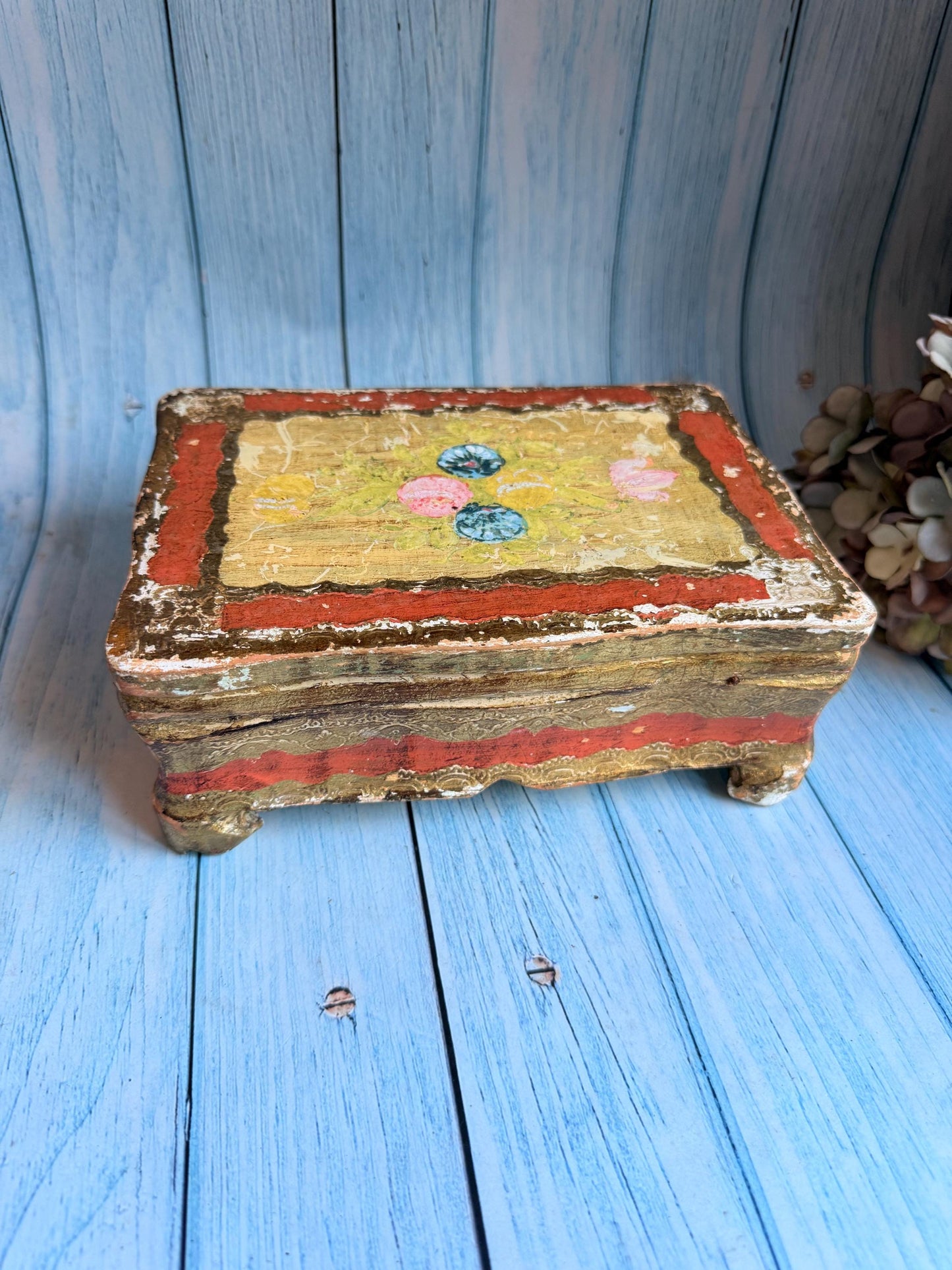 Vintage Italian Florentine Wooden Trinket Box, Handcrafted Gilded Gesso