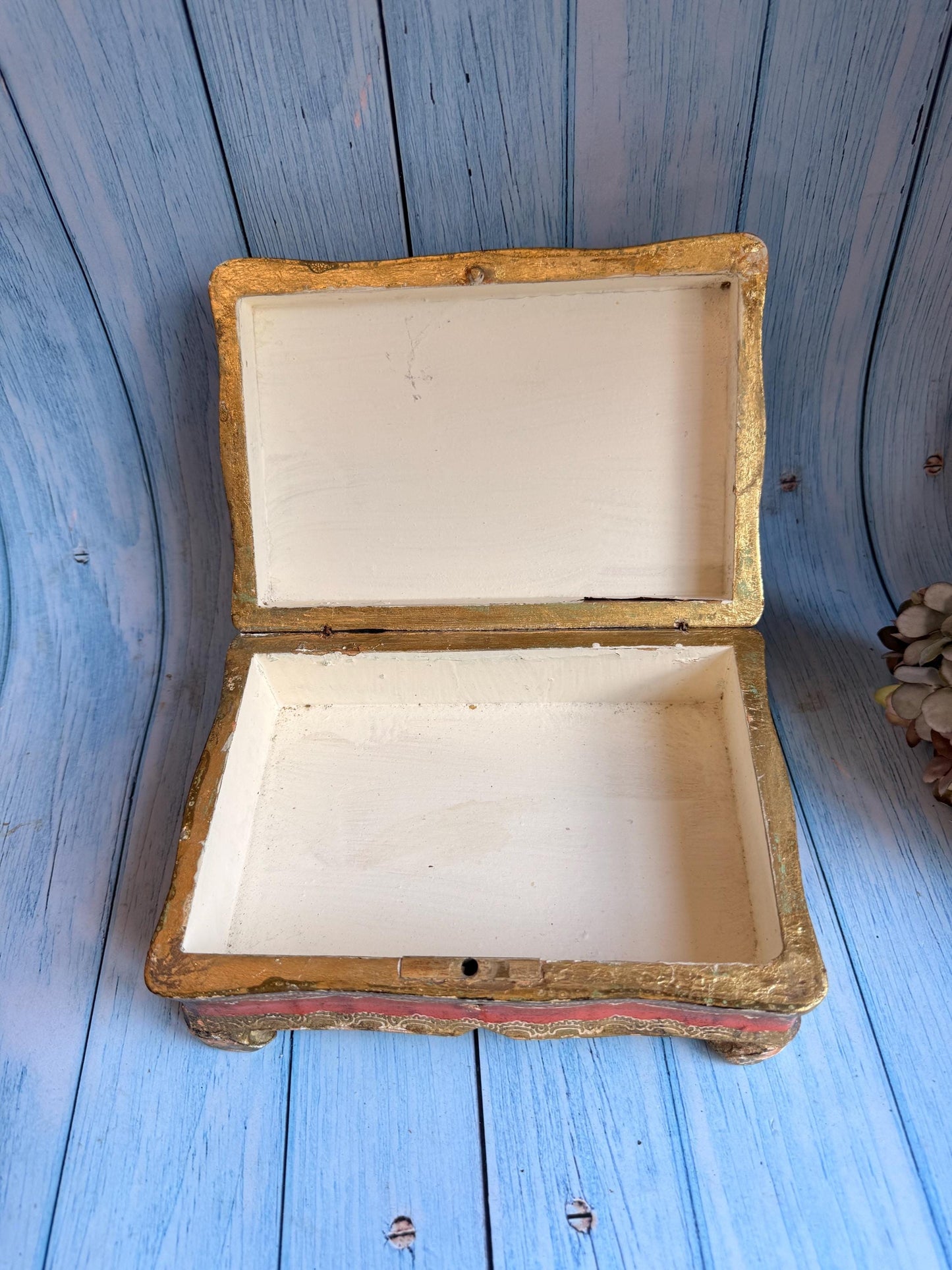 Vintage Italian Florentine Wooden Trinket Box, Handcrafted Gilded Gesso