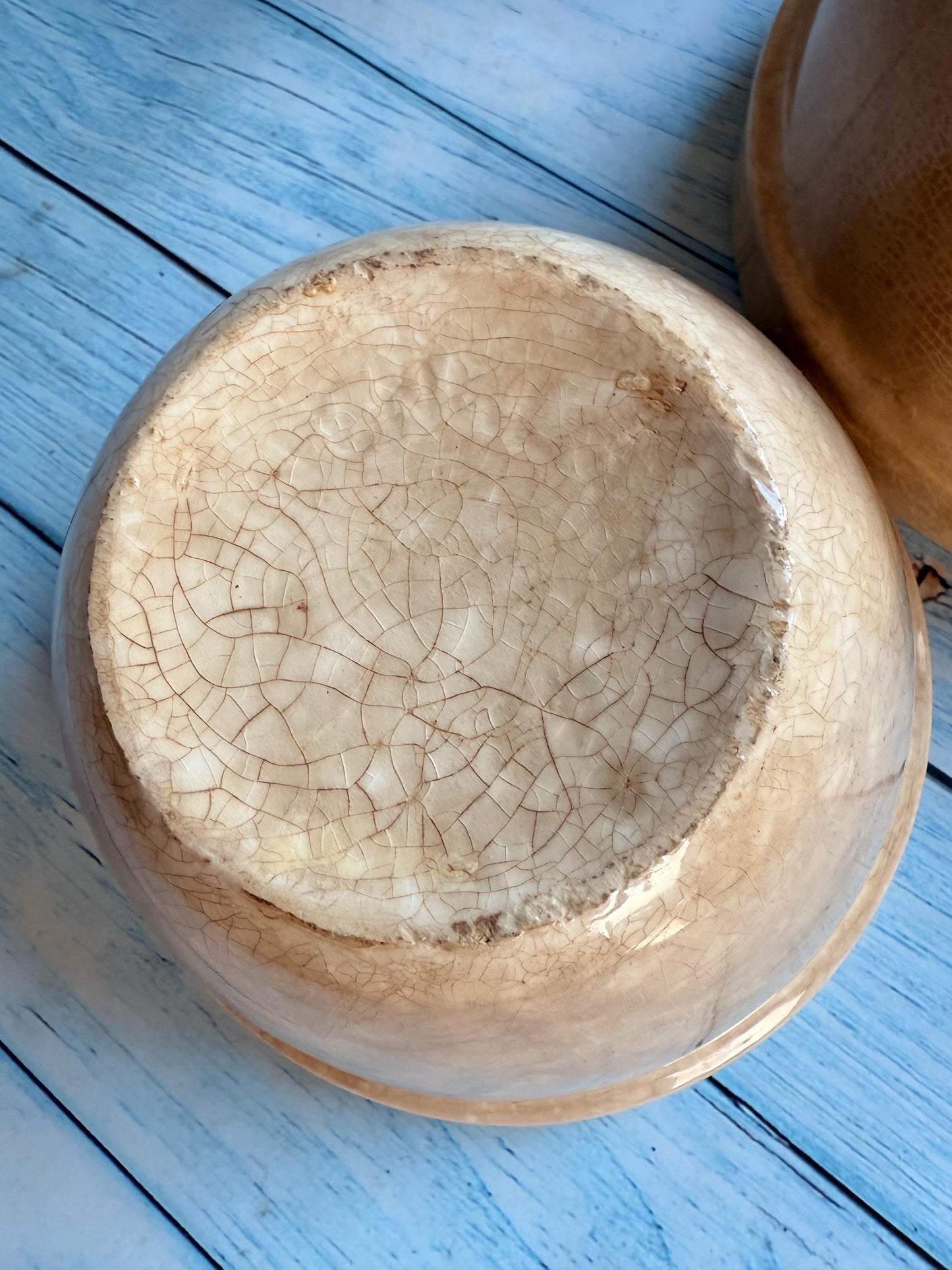Pair of Vintage English Pudding Basins, One TG Green, Amazing Crazing