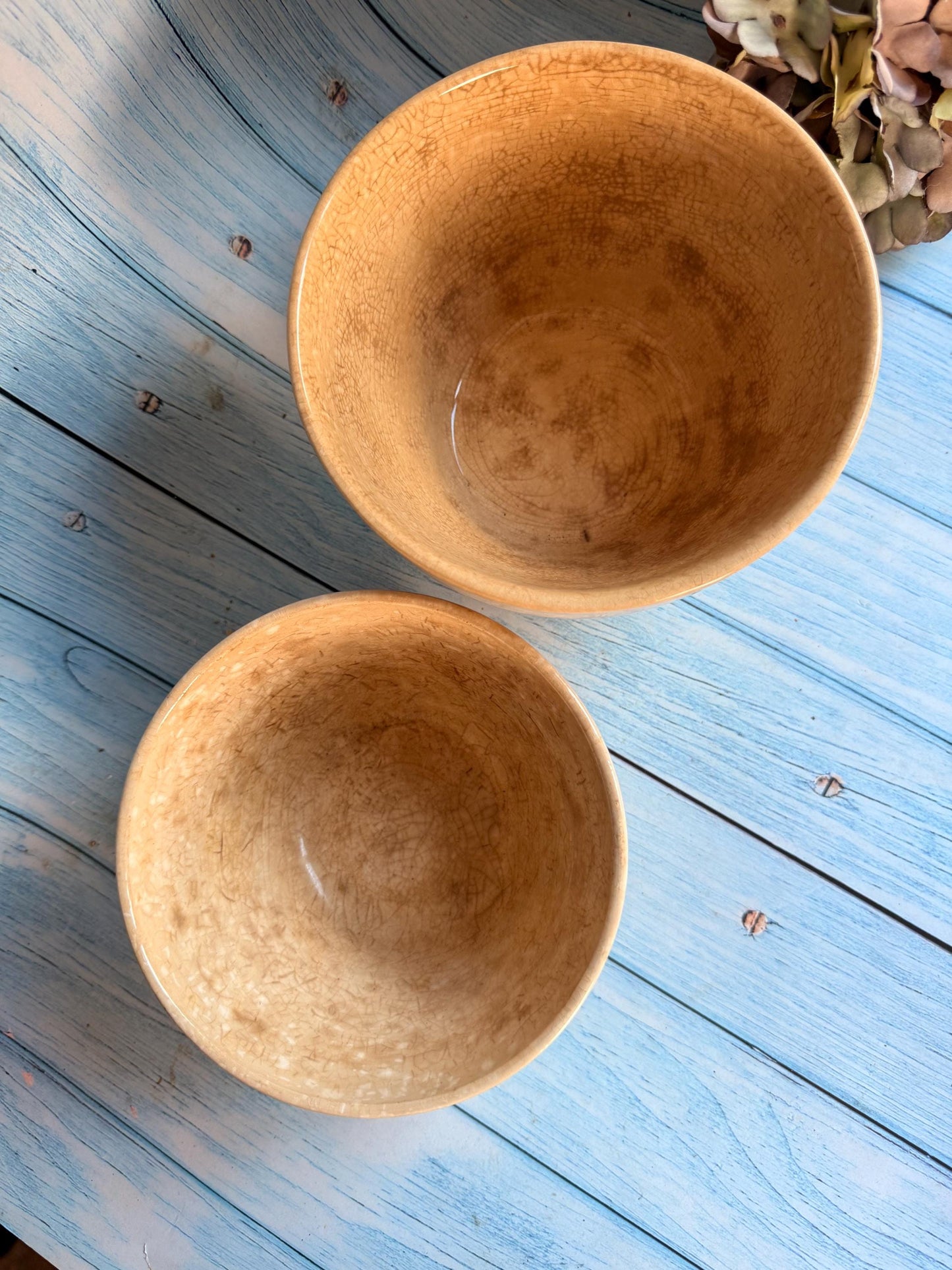 Pair of Vintage English Pudding Basins, One TG Green, Amazing Crazing