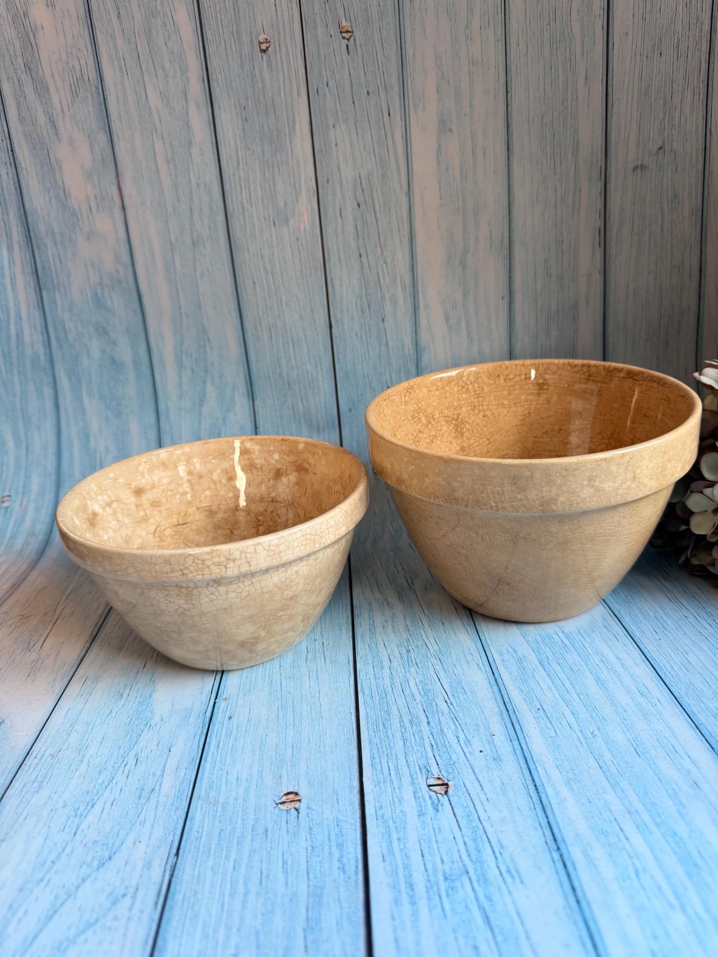 Pair of Vintage English Pudding Basins, One TG Green, Amazing Crazing