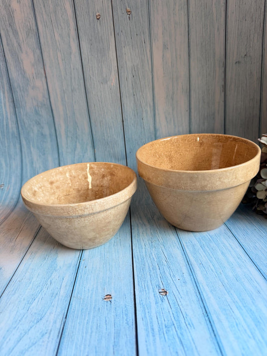 Pair of Vintage English Pudding Basins, One TG Green, Amazing Crazing