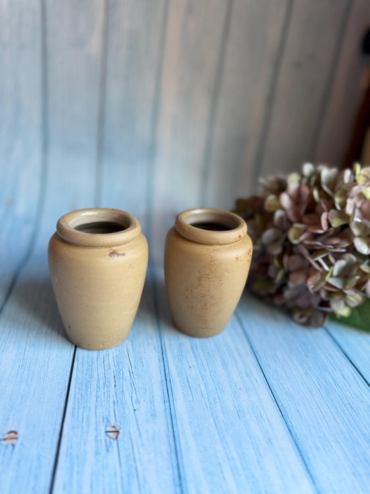 Pair of Antique Meadow Cream Stoneware Jar / Pots