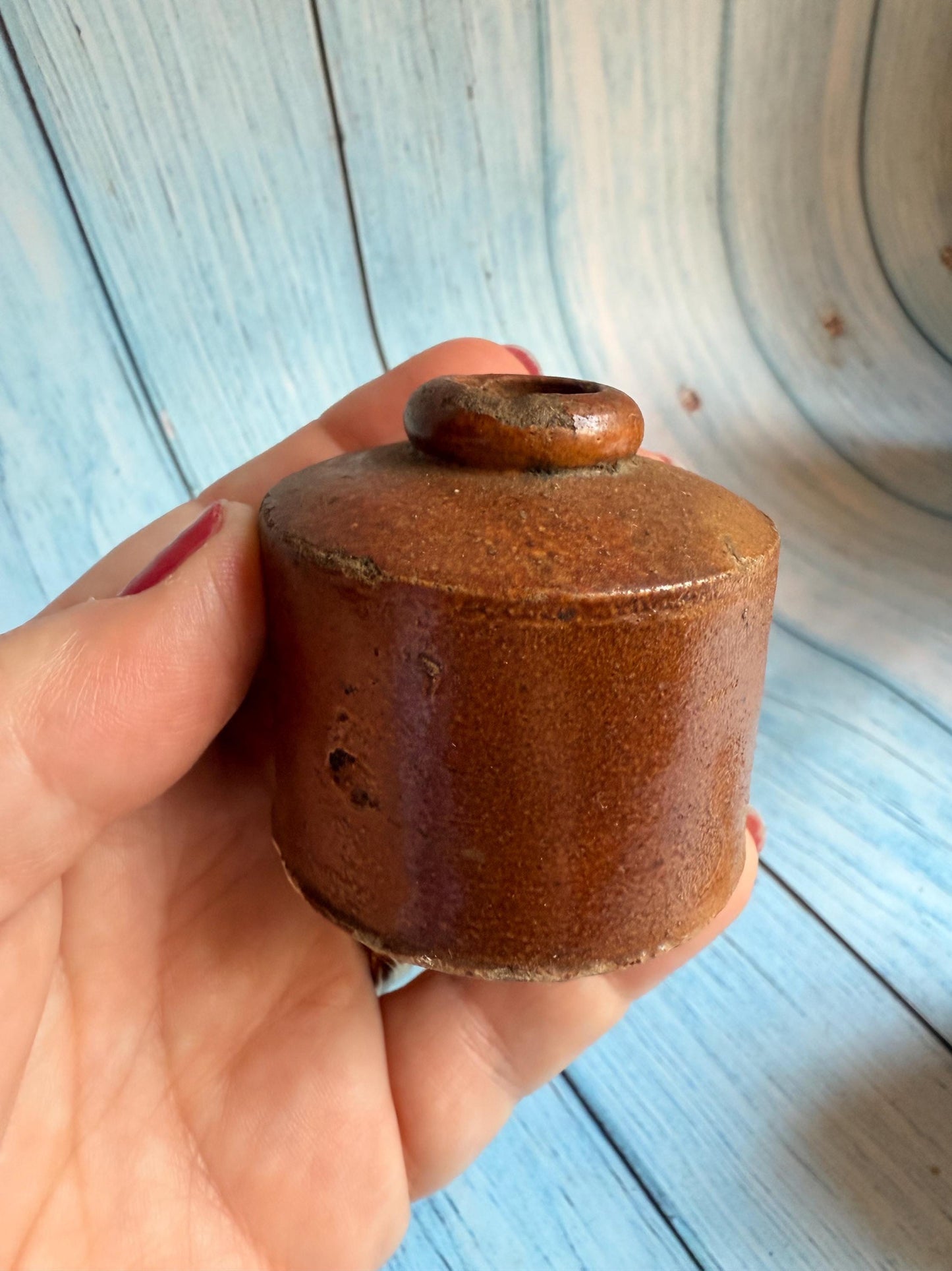 Pair of Antique Stoneware Pork Pie Ink Jars / Pots