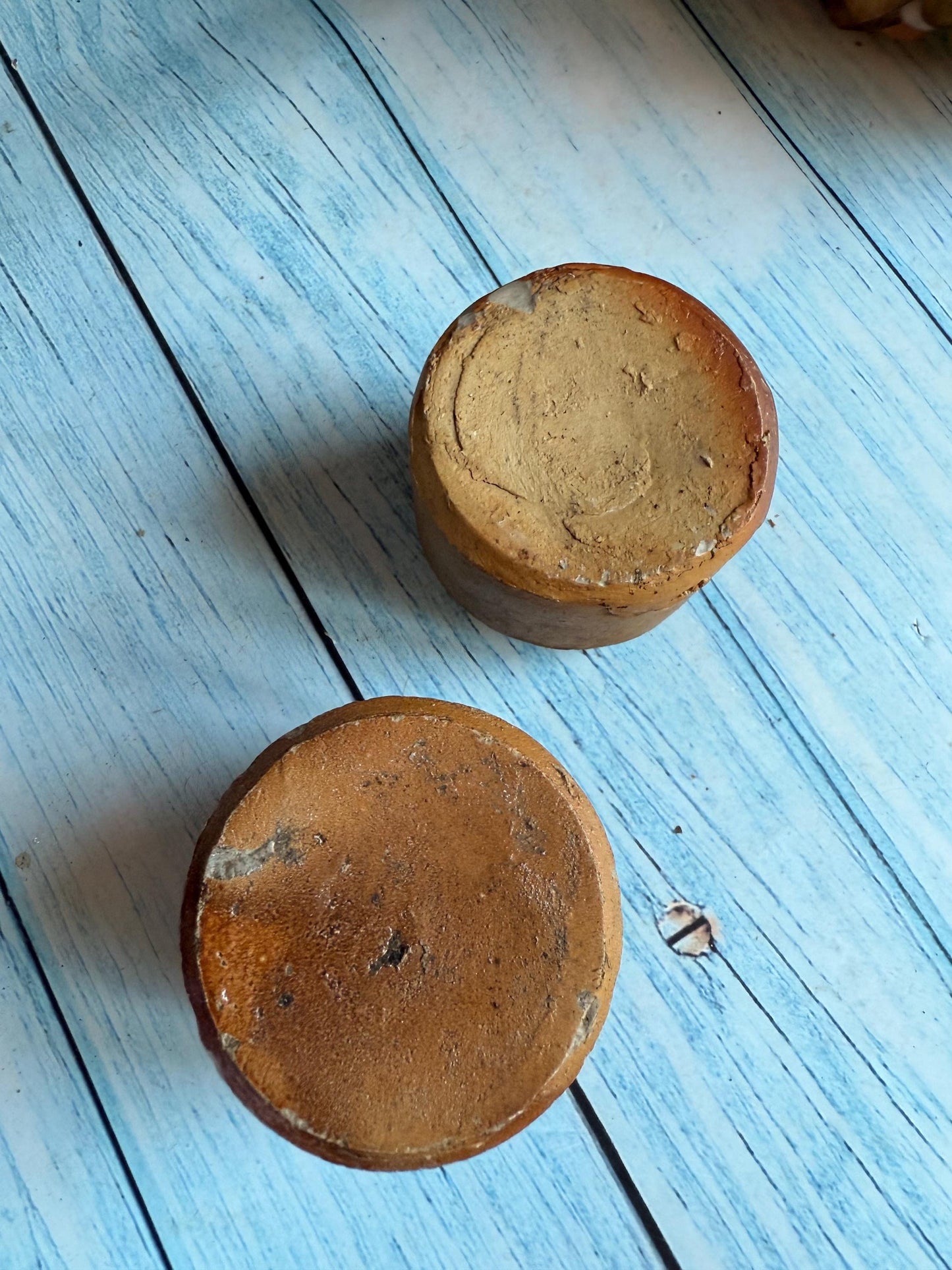 Pair of Antique Stoneware Pork Pie Ink Jars / Pots