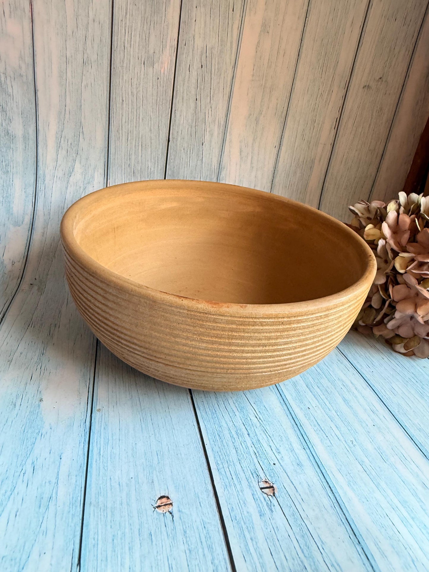 Hartrox Pottery English Vintage Ribbed Finish Handmade Large Stoneware Bowl