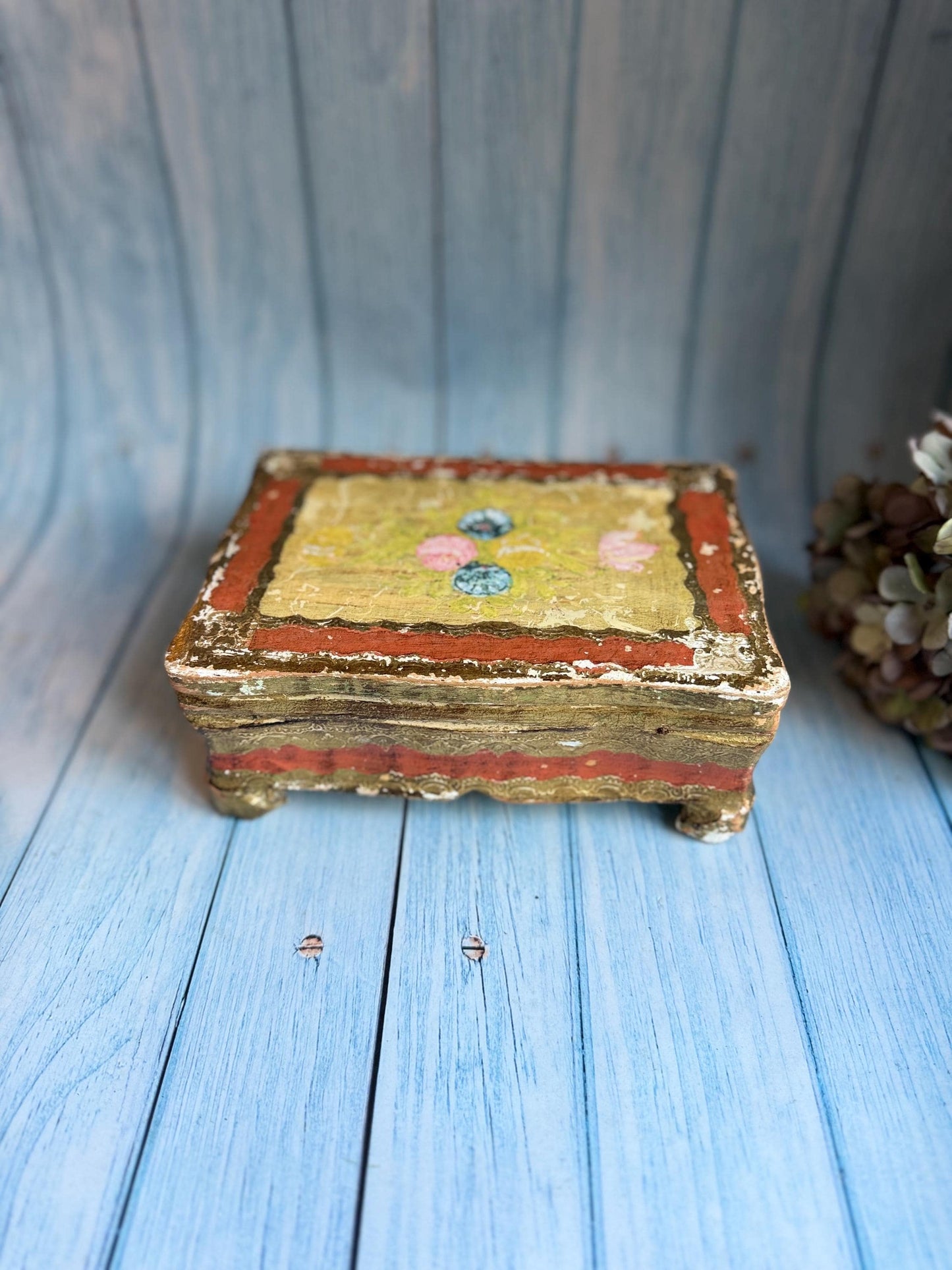 Vintage Italian Florentine Wooden Trinket Box, Handcrafted Gilded Gesso