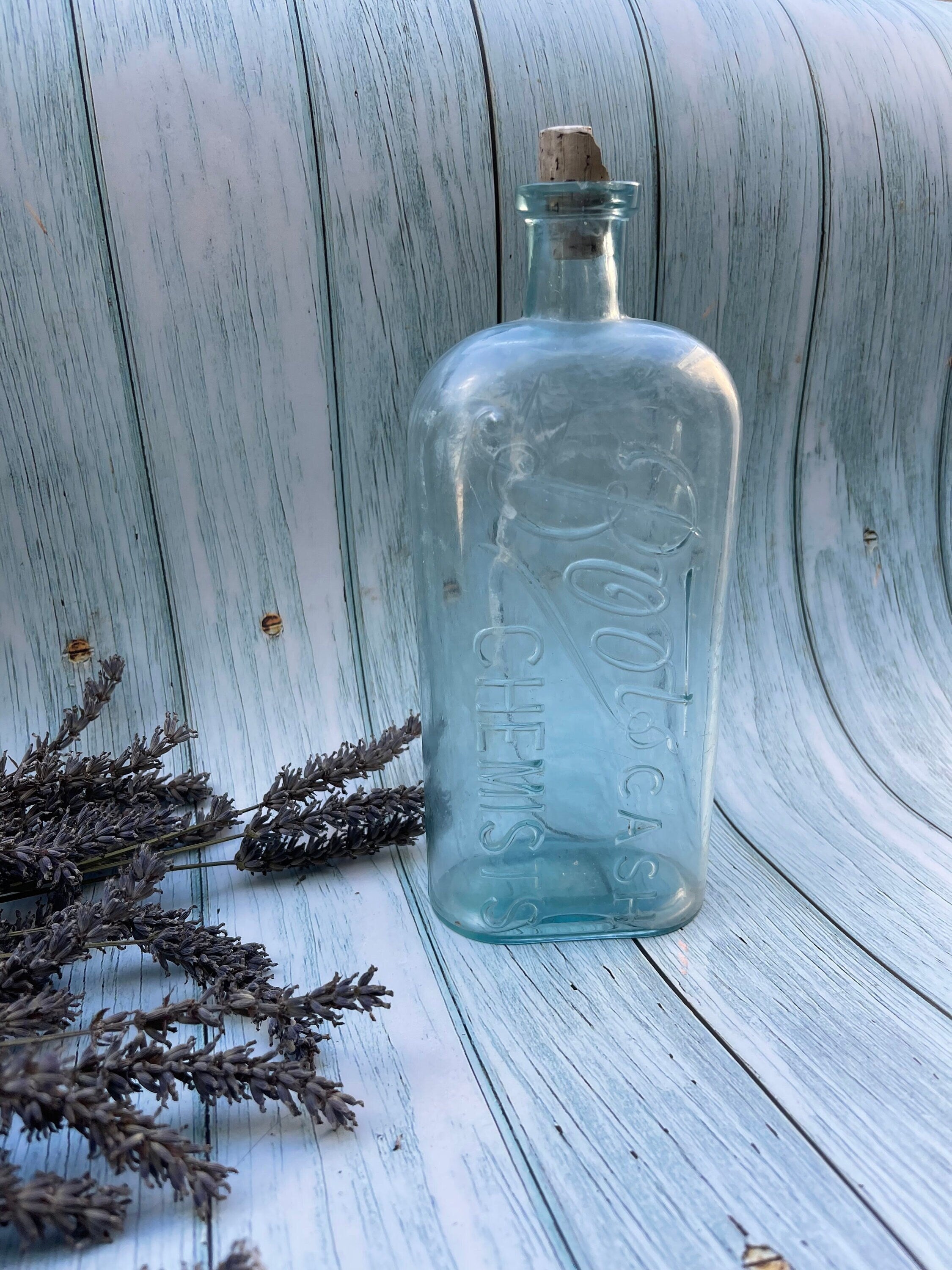 Antique Boots the Cash Chemist Pale Aqua Medicine Apothecary Bottle Hatfield House Suffolk